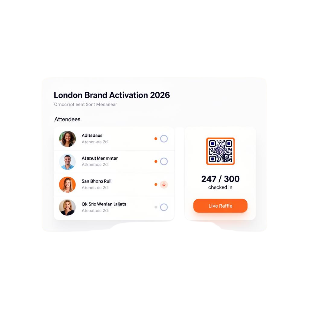 Engagelyx event management dashboard with QR check-ins and live raffle