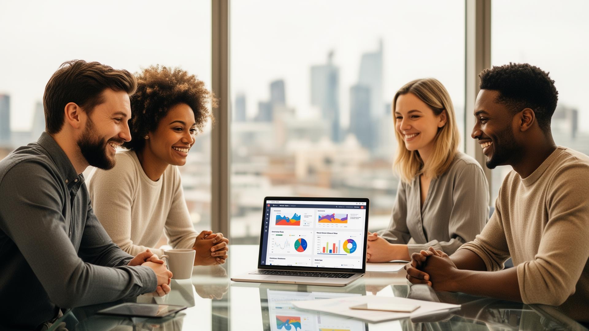 Marketing team reviewing Engagelyx analytics in a London office